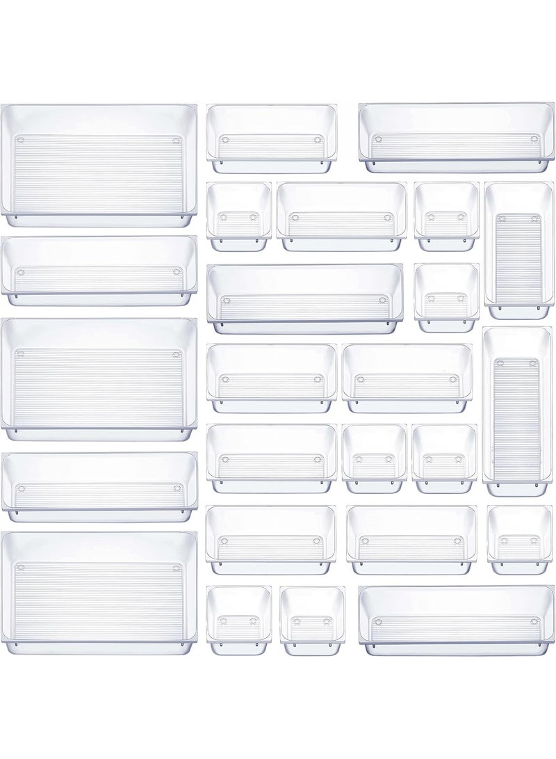 Bukela 25 PCS Clear Plastic Drawer Organizers Set, 4-Size Versatile Bathroom and Vanity Drawer Organizer Trays, Storage Bins for Makeup, Bedroom, Kitchen Gadgets Utensils and Office Accessories - Image 1